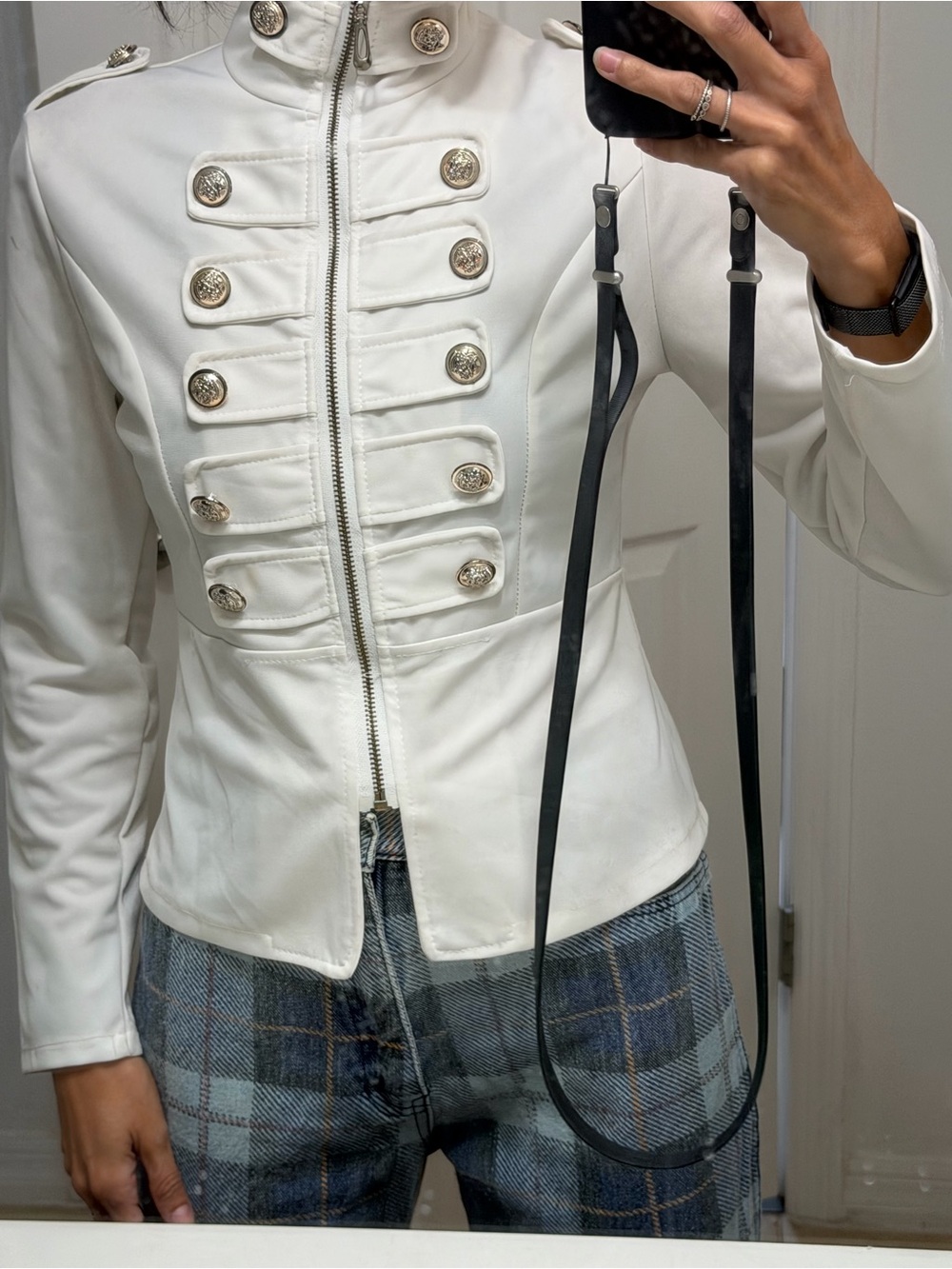 White Military-Style Women's Jacket with Button Trim